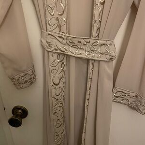 Elegant Beige open kaftan , duster  with Embroidered Trim